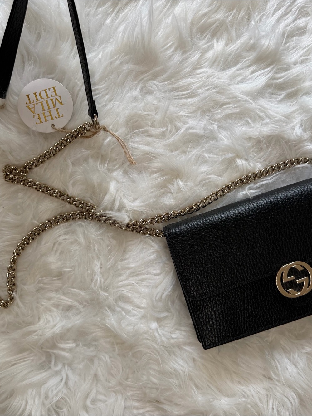 GUCCI INTERLOCKING G WALLET ON CHAIN Grained Leather - Picture 3 of 12
